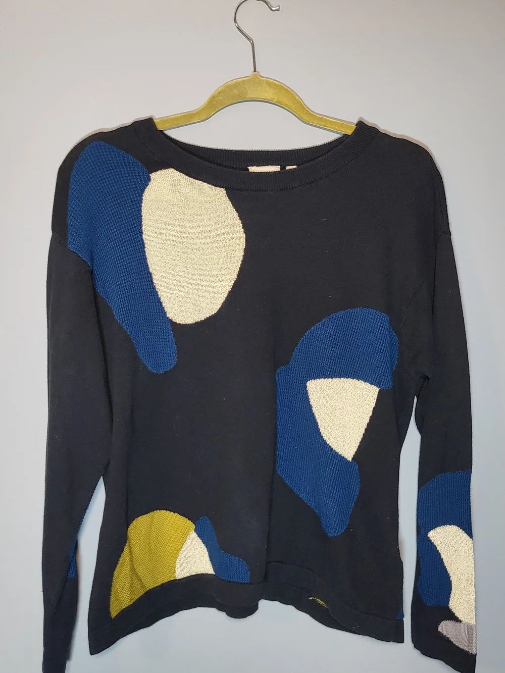 Elk Size 8 Poppy Sweater with Blue, Cream & Mustard Abstract Floral Design